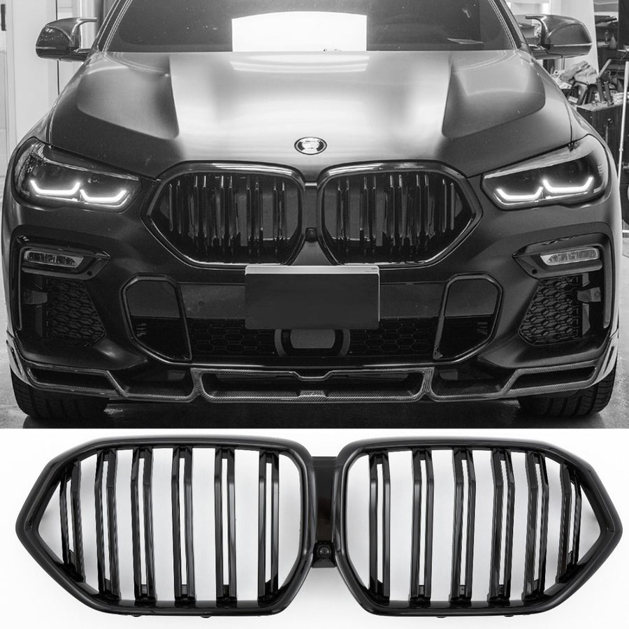 per BMW X6 G06 GRIGLIA DEL RADIATORE DOPPIA STAFFA NERA LUCIDA