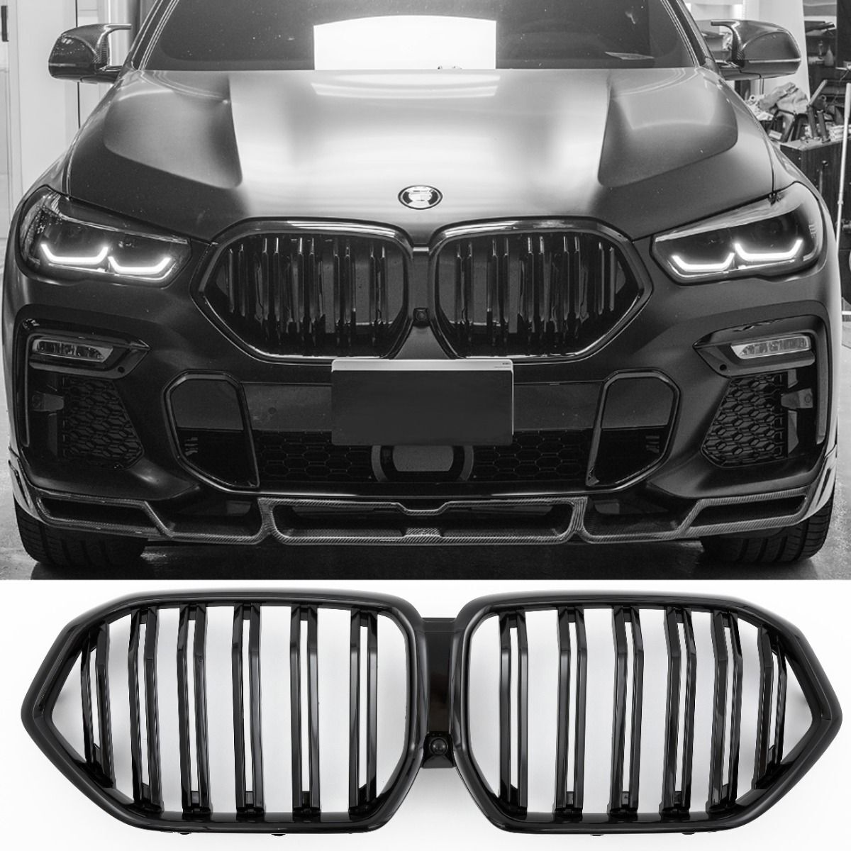 per BMW X6 G06 GRIGLIA DEL RADIATORE DOPPIA STAFFA NERA LUCIDA