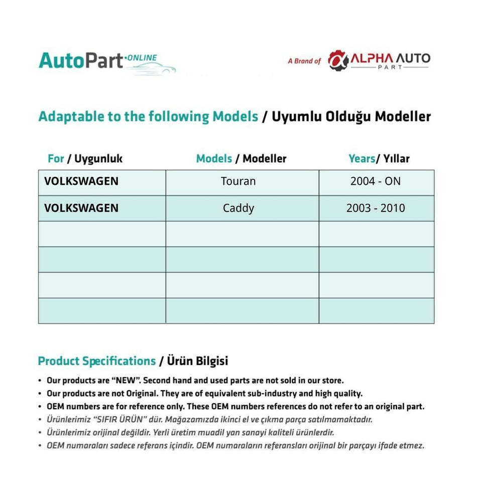 Alza Cristallo Anteriore Destro per VW Caddy/Touran