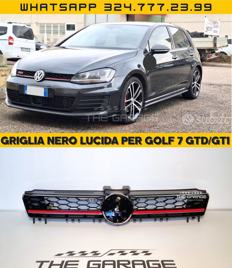 Griglia a NIDO D'APE per GOLF 7 12-17 Mascherina SPORT  Nero con Linea Rossa