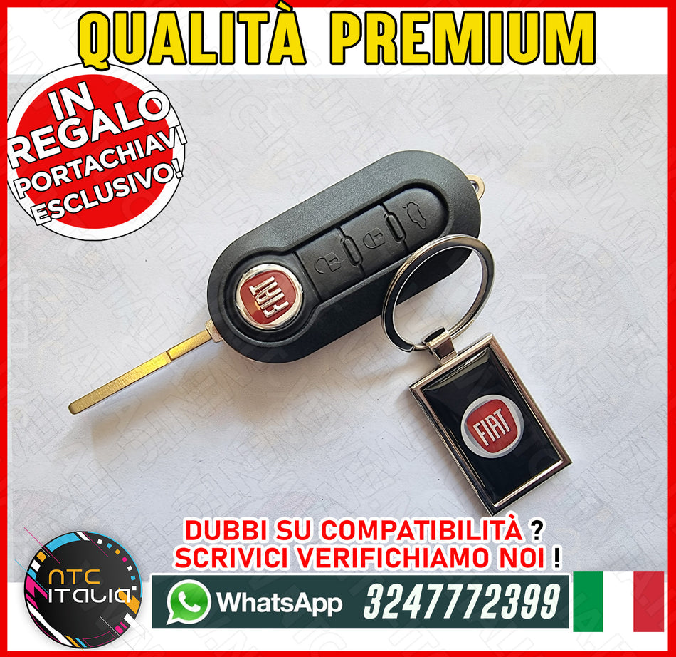 GUSCIO CHIAVE Fiat 500L 500 Panda Punto Bravo Stilo Tasti Neri +LOGO+Portachiavi