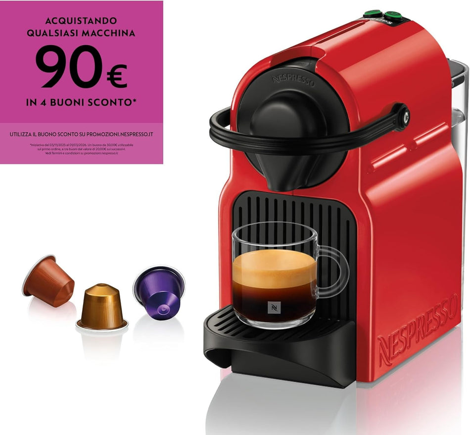 Krups Nespresso Inissia XN1005, Coffee Machine, Capsule Ruby Red