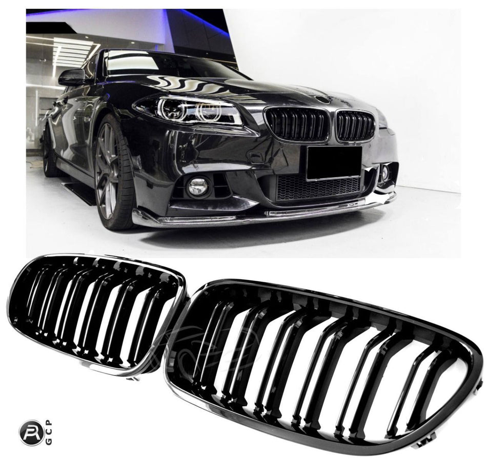 per BMW SERIE 5 F10 F11 GRIGLIA DEL RADIATORE DOPPIA STAFFA NERO LUCIDO