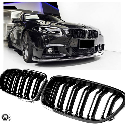 per BMW SERIE 5 F10 F11 GRIGLIA DEL RADIATORE DOPPIA STAFFA NERO LUCIDO