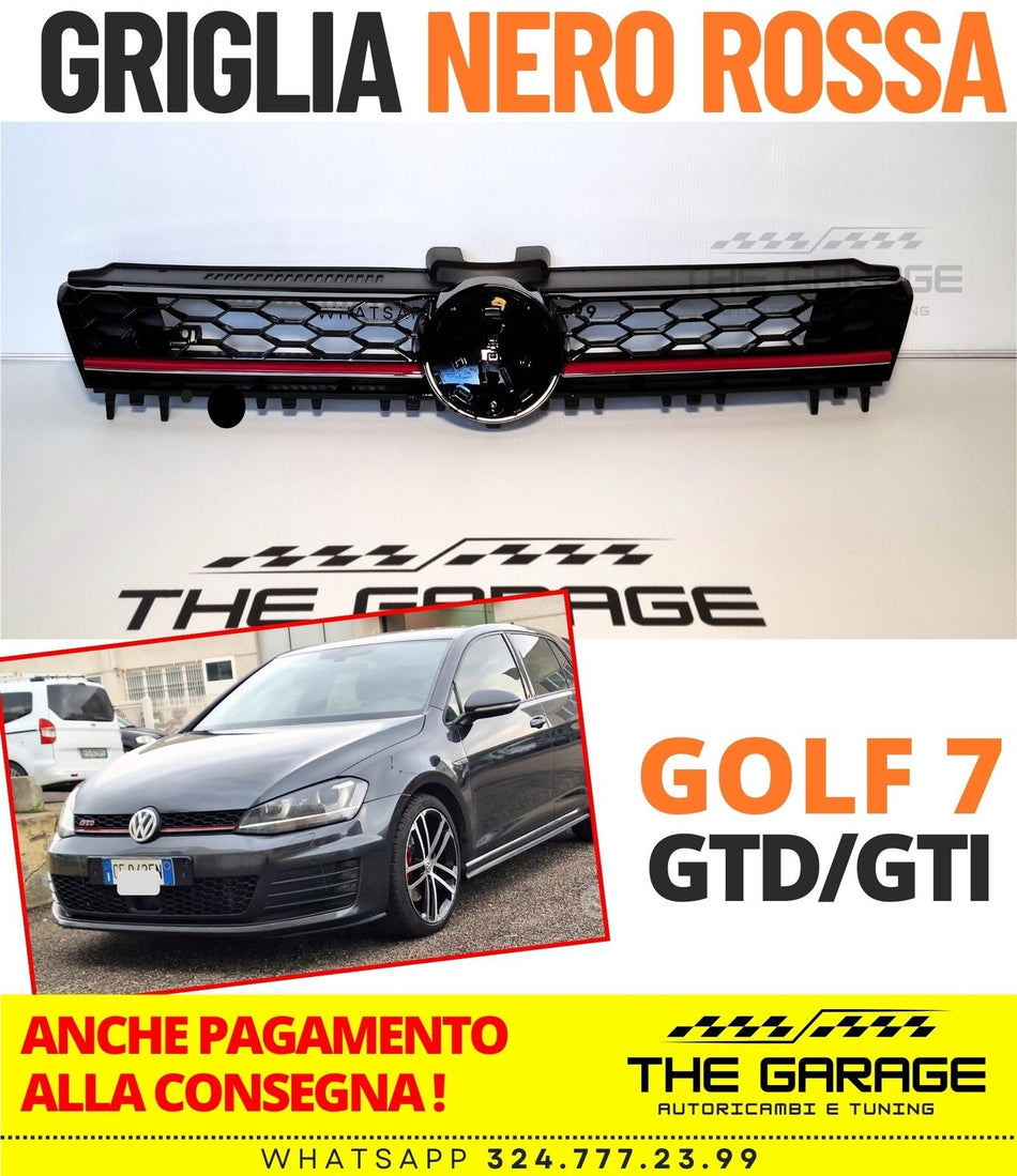 Griglia a NIDO D'APE per GOLF 7 12-17 Calandra SPORT Nero LUCIDA Barra Rossa