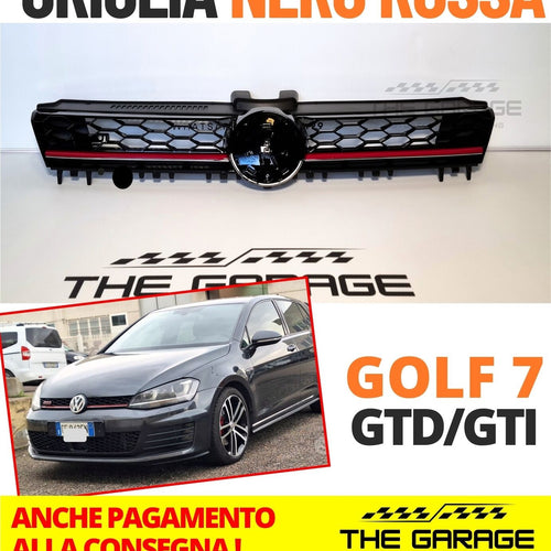 Griglia a NIDO D'APE per GOLF 7 12-17 Calandra SPORT Nero LUCIDA Barra Rossa