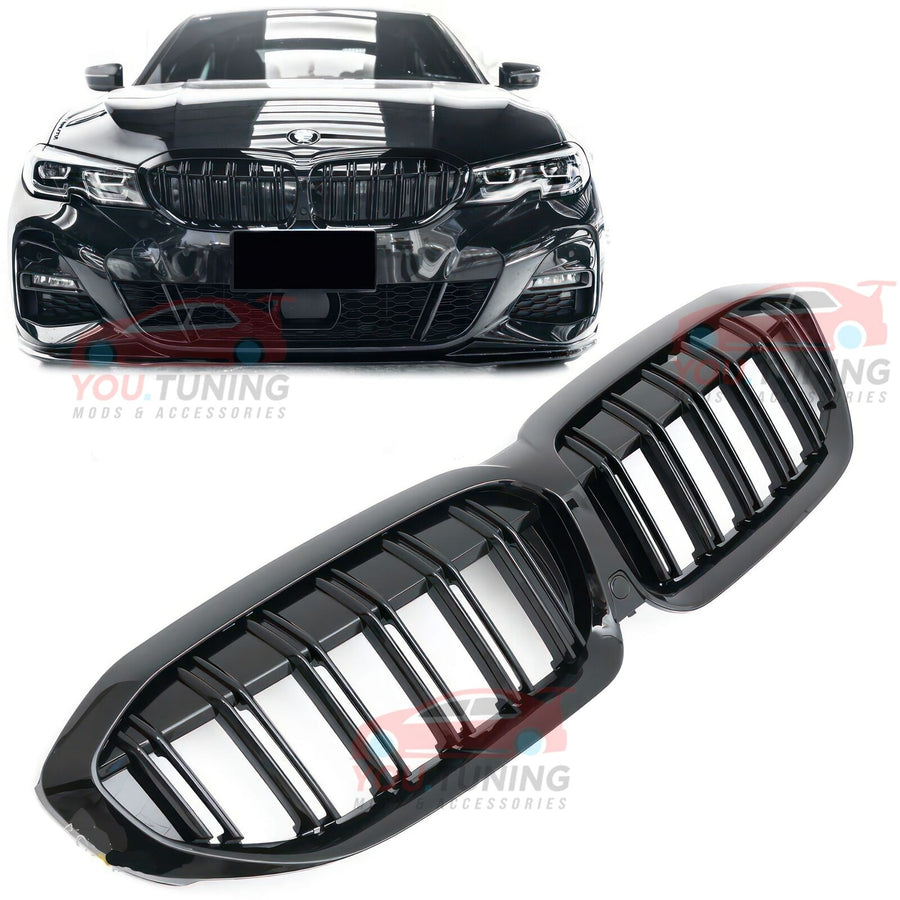✔️GRIGLIA ANTERIORE MSPORT 🅱️MW SERIE 3 G20 G21 BMW DOPPIA FASCIA NERO LUCIDO