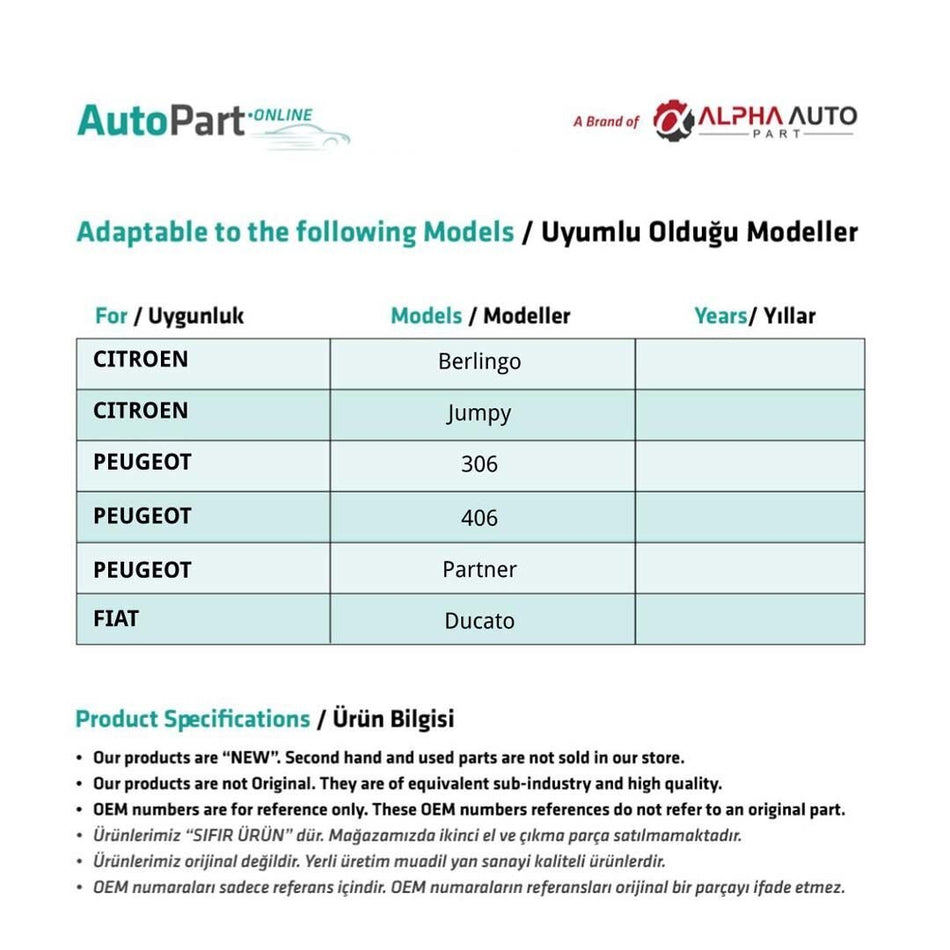 Pneumatico con cerchio in lega per Peugeot 206 406 Partner - Citroën Berlingo