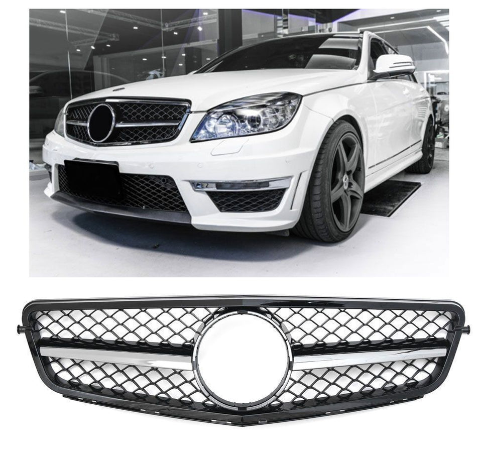 Griglia sportiva per Mercedes W204 S204 C cromo nero C63 AMG LOOK