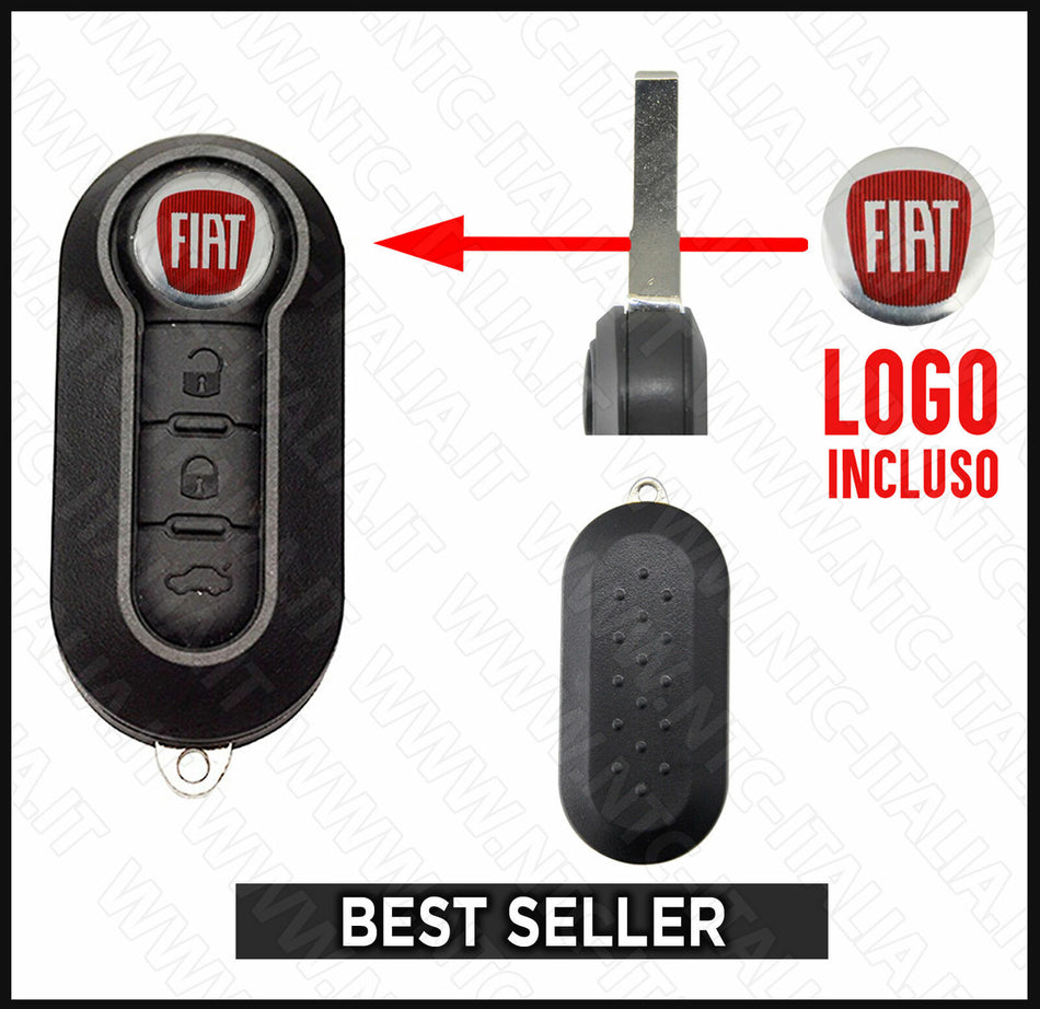 GUSCIO CHIAVE Fiat 500L 500 Panda Punto Bravo Stilo Tasti Neri +LOGO+Portachiavi