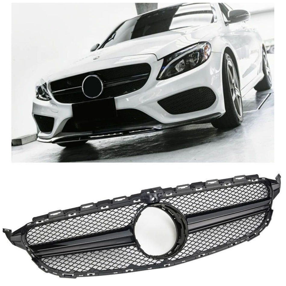 Mercedes C W205 S205 14-18 Griglia Anteriorecon supporto Camera 360° Nero Loo...