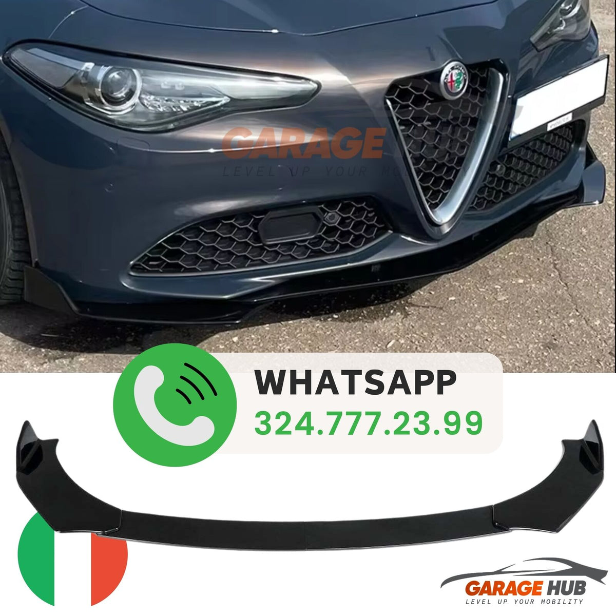 UPGRADE MOD *LOOK QUADRIFOGLIO* per ALFA ROMEO GIULIA LAMA SPLITTER FRONTALE – vista 16