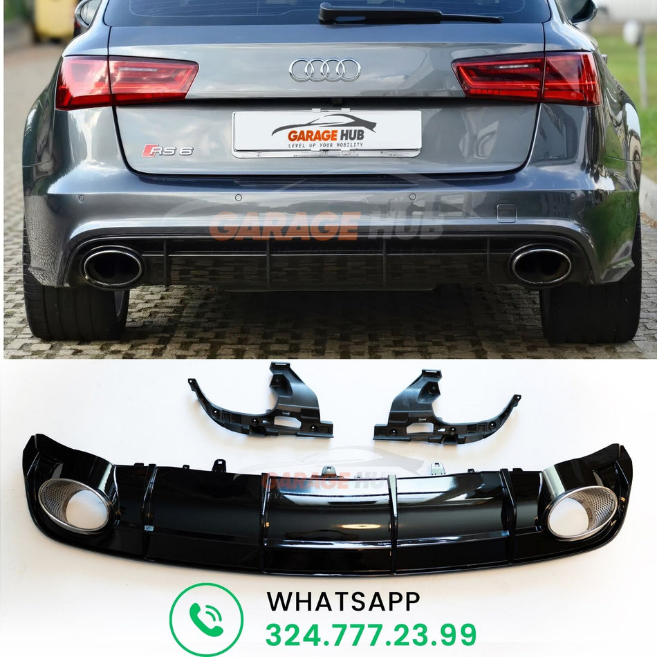 DIFFUSORE + TERMINALI --RS6 LOOK-- per AUDI A6 S-LINE 4G C7 2015-2018 POSTERIORE