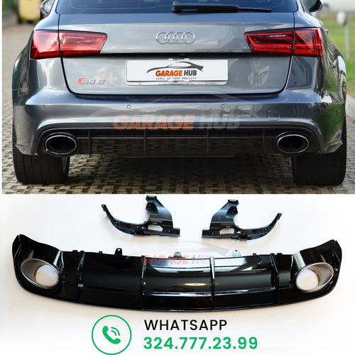 DIFFUSORE + TERMINALI --RS6 LOOK-- per AUDI A6 S-LINE 4G C7 2015-2018 POSTERIORE