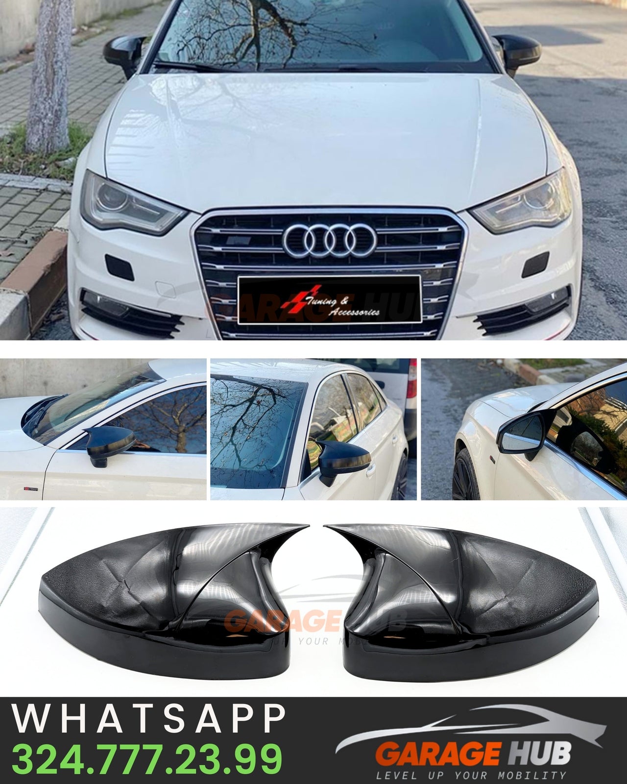 Copri Calotte Specchietti SPORT *Look S3* per Audi A3 8V 2012-2019 Nero – vista 18