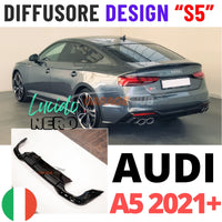 DIFFUSORE *S5 LOOK* per AUDI A5 dal 2021+ S-LINE Restyling NERO LUCIDO ABS