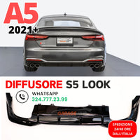 DIFFUSORE *S5 LOOK* per AUDI A5 dal 2021+ S-LINE Restyling NERO LUCIDO ABS