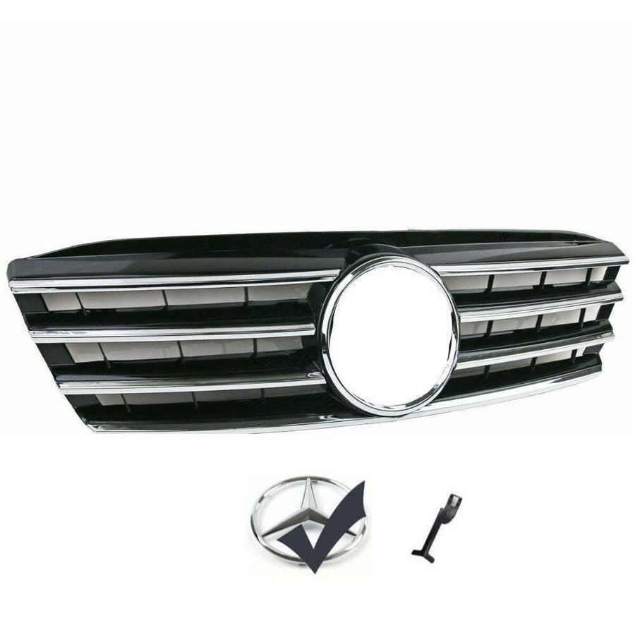 per Mercedes C W203 00-07 Griglia Radiatore Nero Cromato Look AMG