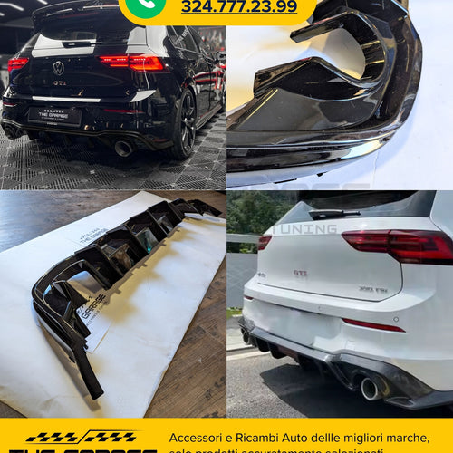 DIFFUSORE POSTERIORE "R LOOK" per VW GOLF 8 TSI TDI  - 2 Uscite NERO LUCIDO