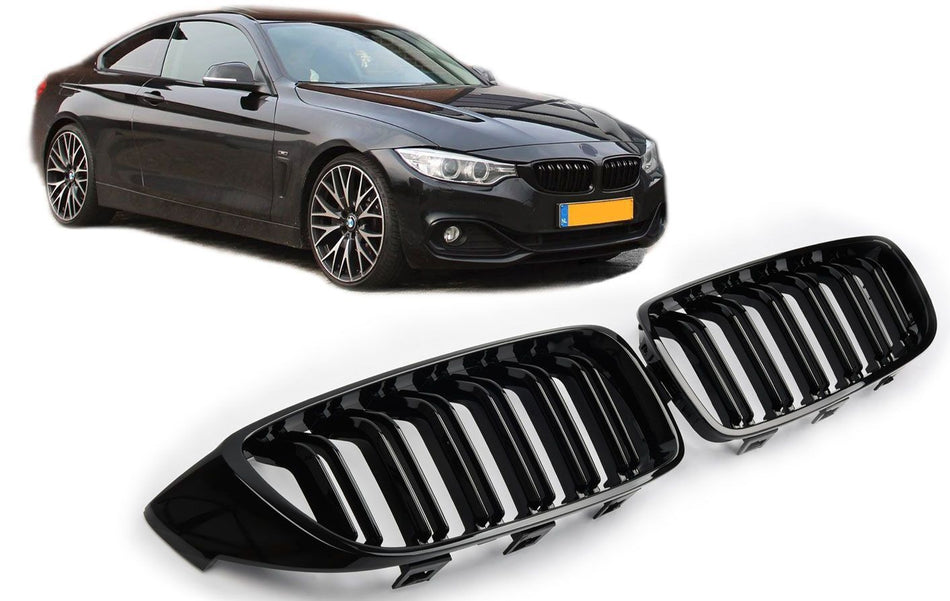 per BMW SERIE 4 F32 SPORT GRIGLIA DEL RADIATORE DOPPIA STRISCIA NERA LUCIDA