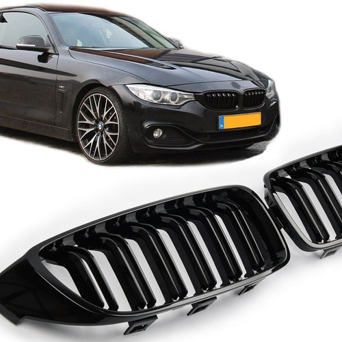 per BMW SERIE 4 F32 SPORT GRIGLIA DEL RADIATORE DOPPIA STRISCIA NERA LUCIDA