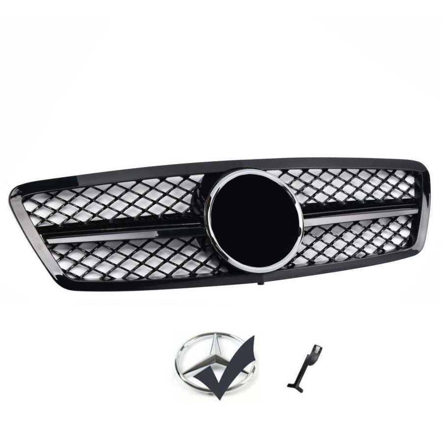 per Mercedes C W203 Griglia Radiatore Nero Lucido Nido d'ape AMG