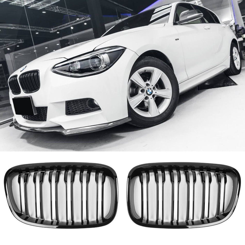 per BMW SERIE 1 F20 F21 FINO A 15 GRIGLIA DEL RADIATORE DOPPIA STAFFA NERA LU...