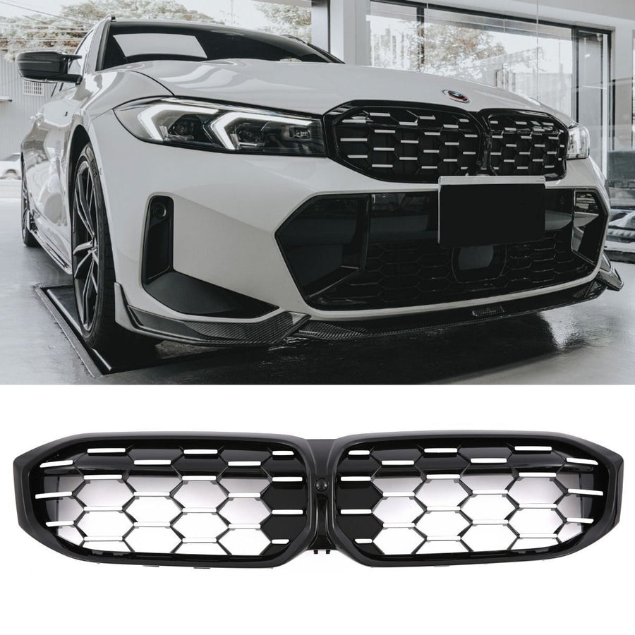 per BMW SERIE 3 G20 G21 LCI GRIGLIA DOPPIA BARRA NERO CROMO