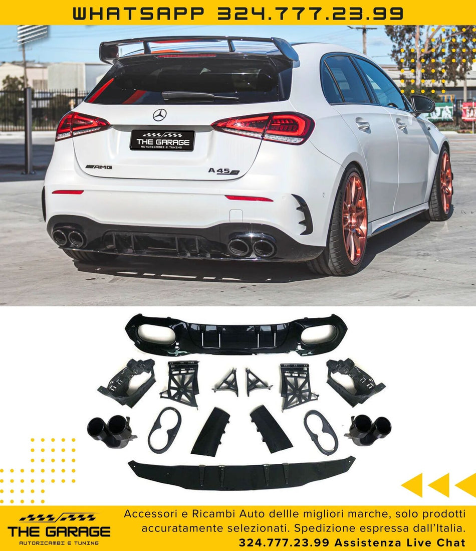 CLASSE A W177 Diffusore Sportivo LOOK A45 +2 DOPPI TERMINALI per Paraurti AMG