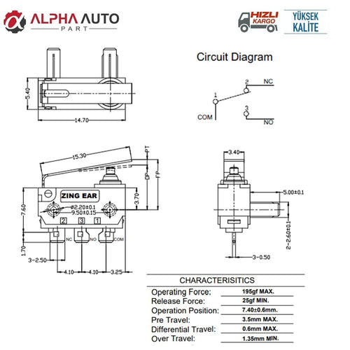 Microswitch lato passeggero Ford Connect (impermeabile)