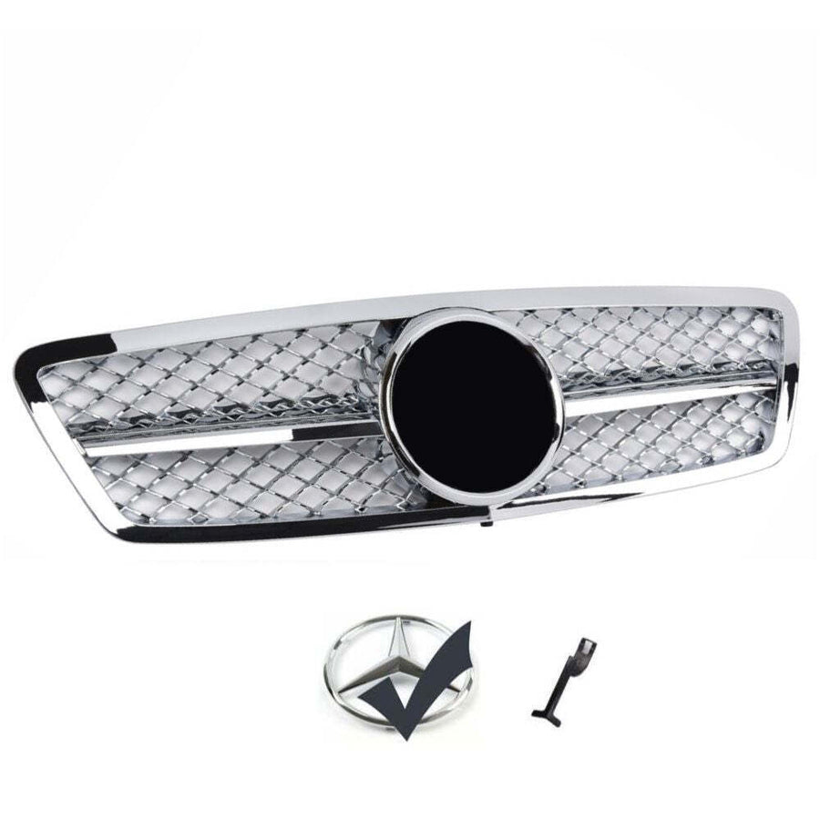 per Mercedes C W203 Griglia Anteriore A Nido D'APE Cromata AMG