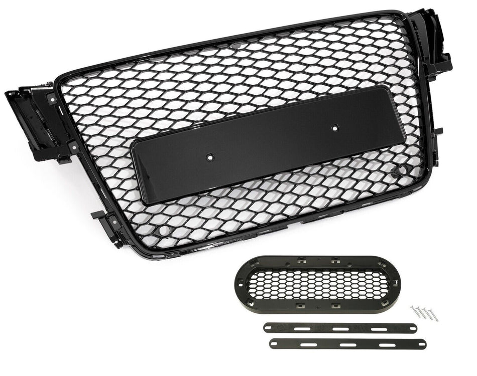 Griglia Calandra a Nido D'ape RS5 Look Nero Total Black per Audi A5 8T 2007-2011