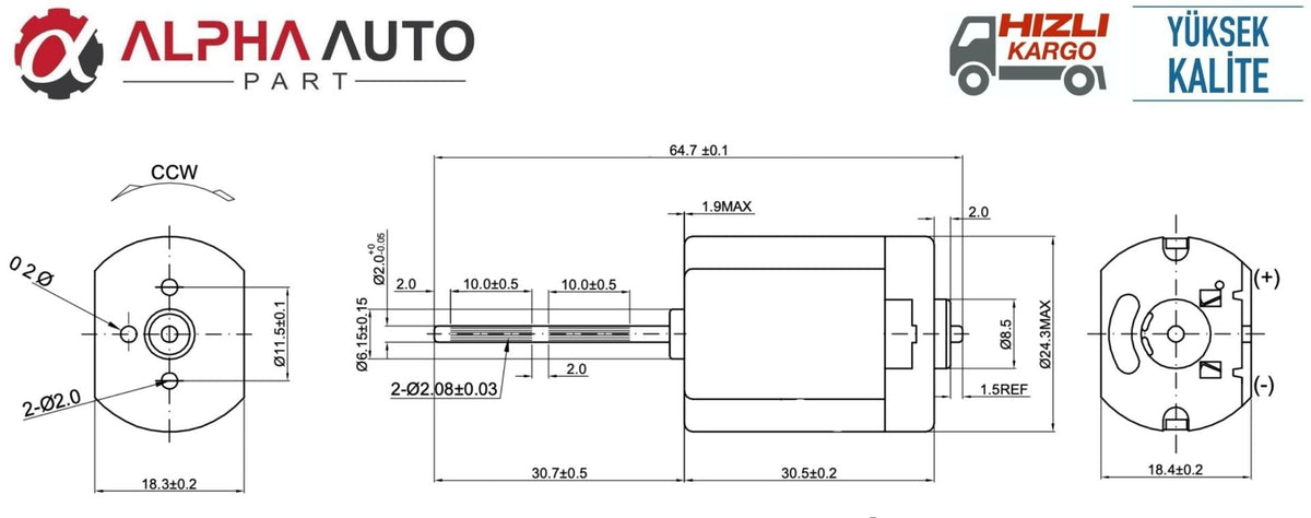 Motore DC 12V 11500 giri/min 65x31 mm – vista 4