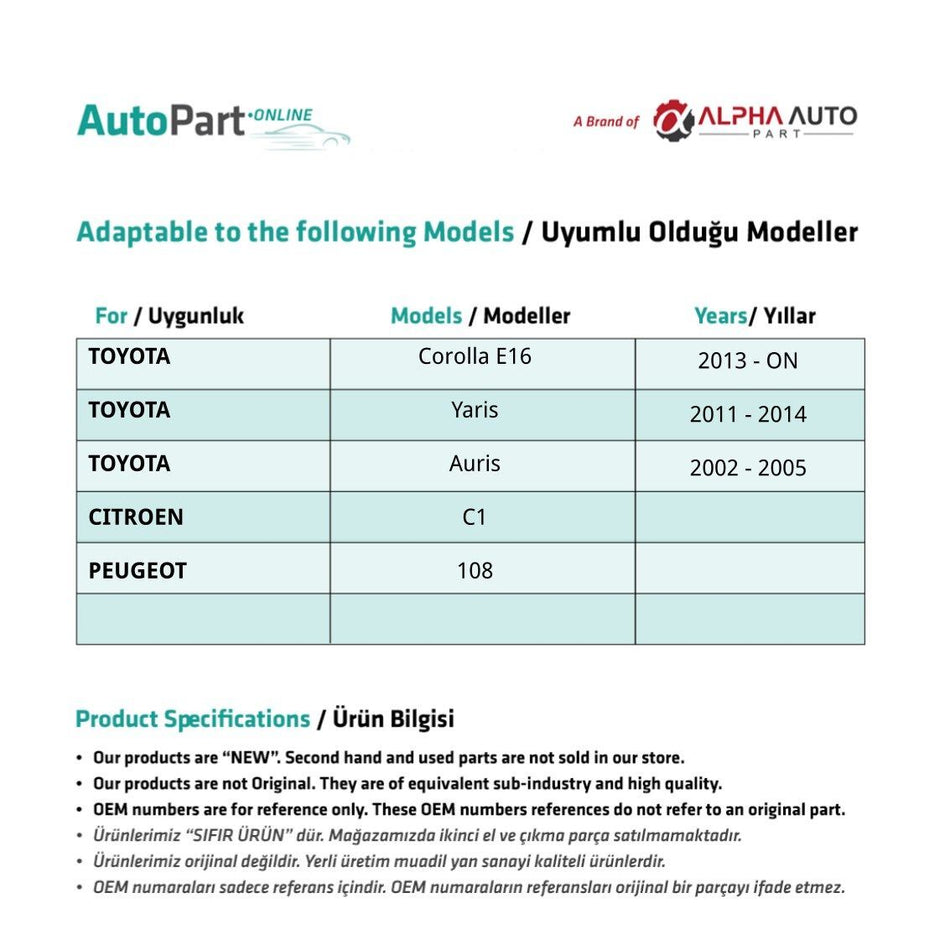 Maniglie interne ant. e post. destra e sinistra per Toyota Corolla Yaris Auris