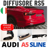 DIFFUSORE *RS-5 LOOK* per AUDI A5 dal 2017 per paraurti SLINE NERO LUCIDO ABS