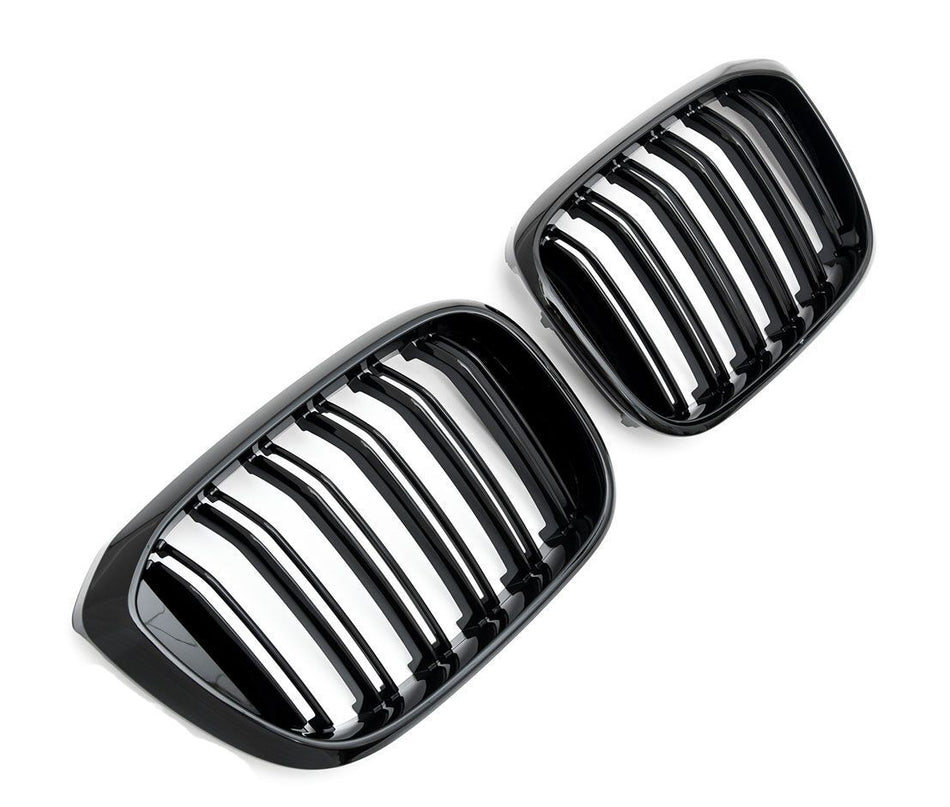 per BMW X3 X4 G01 G02 GRIGLIA DEL RADIATORE DOPPIA STAFFA NERA LUCIDA