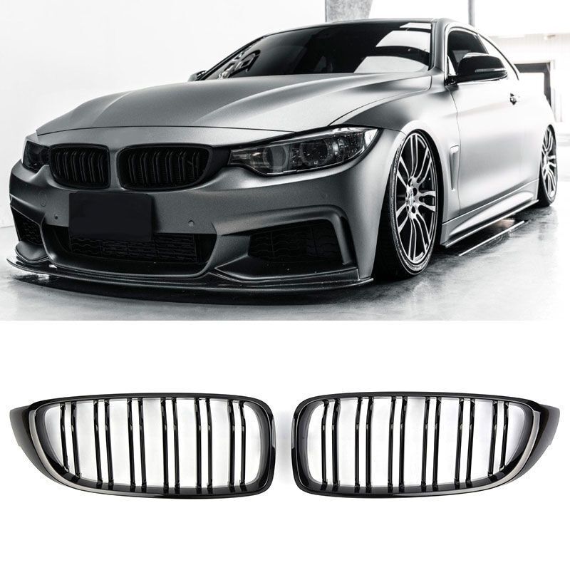 per BMW SERIE 4 F32 SPORT GRIGLIA DEL RADIATORE DOPPIA STRISCIA NERA LUCIDA