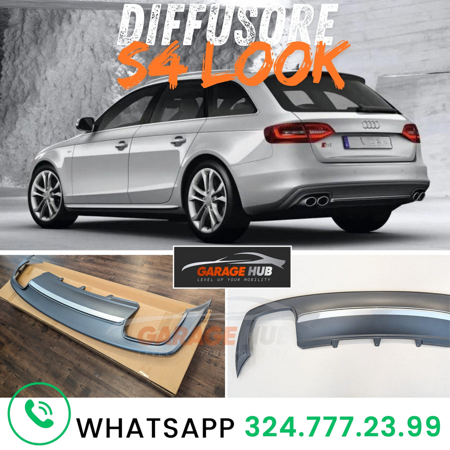 DIFFUSORE Silver LOOK S4 per AUDI A4 B8 2012-2015 con paraurti S-LINE Output 2+2