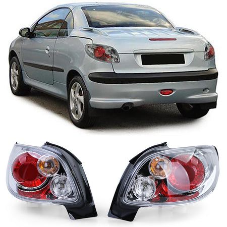 Fanali Posteriori Vetro Trasparente Cromato per Peugeot 206 CC Coupé Cabrio