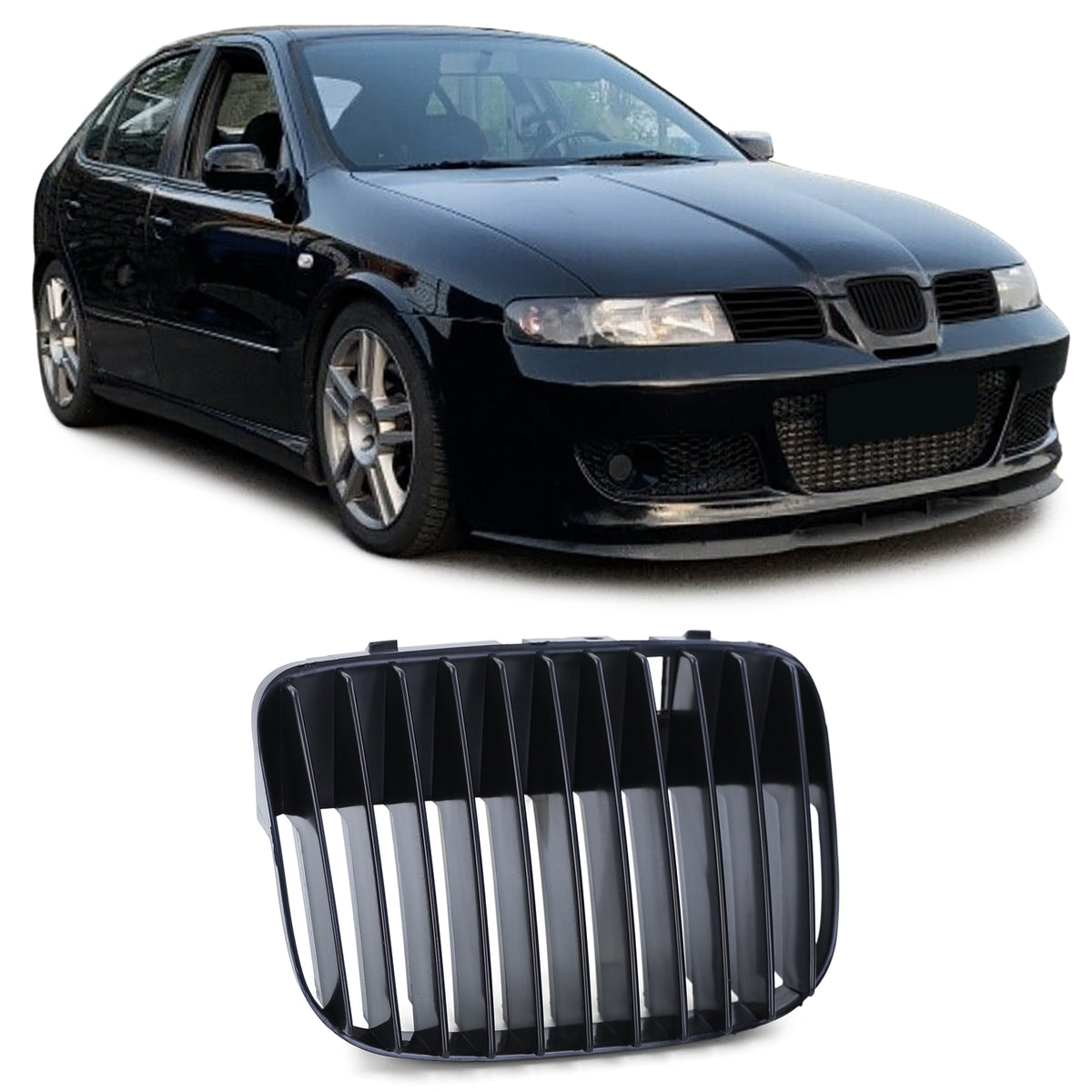 Griglia Anteriore Nera Senza Emblema per Seat Leon Toledo 1M 1999-2006