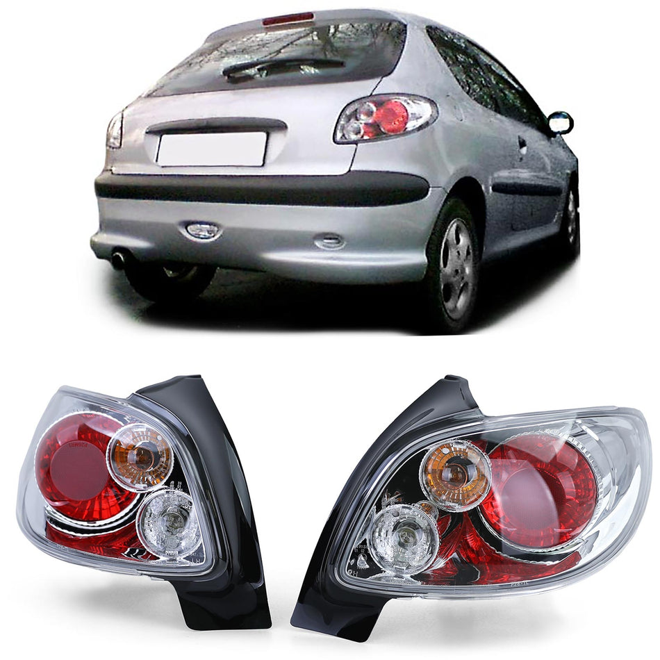 Fanali Posteriori Vetro Trasparente Cromato per Peugeot 206 Berlina 2 Volumi