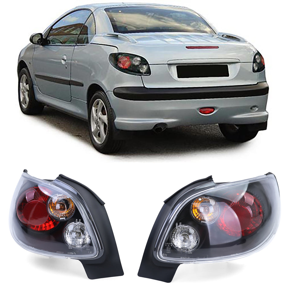 Fanali Posteriori Neri per Peugeot 206 CC Coupé Cabrio 2000-2008 E-Prüfzeichen
