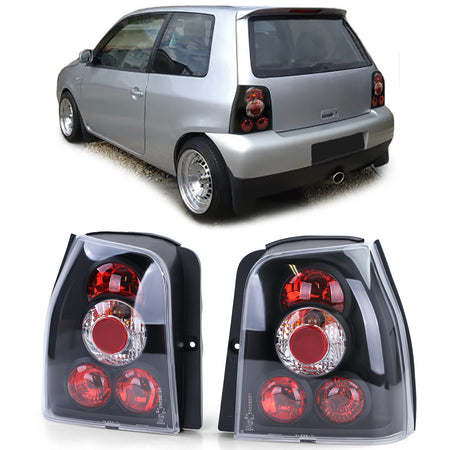 Fanali Posteriori Vetro Trasparente Neri per Volkswagen Lupo 1998-2005 + Seat