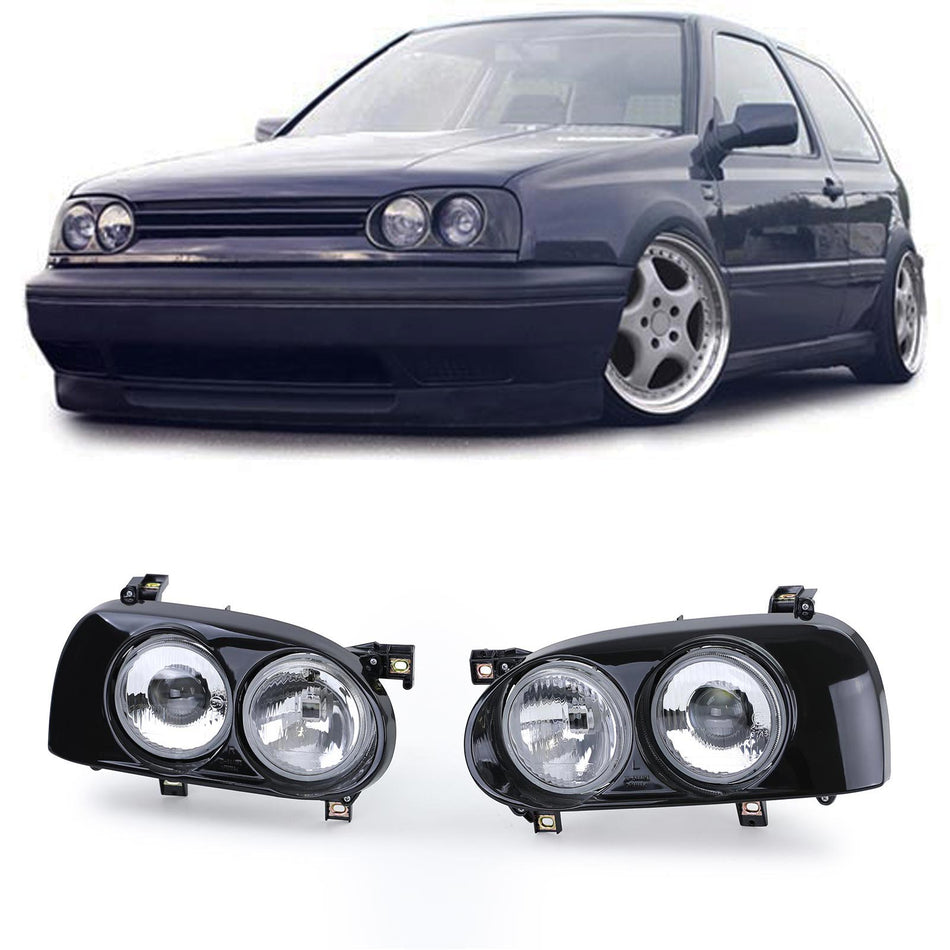 Fari Doppio H1 H3 Neri Coppia per Volkswagen Golf 3 1991-1997 Senza Omologazione