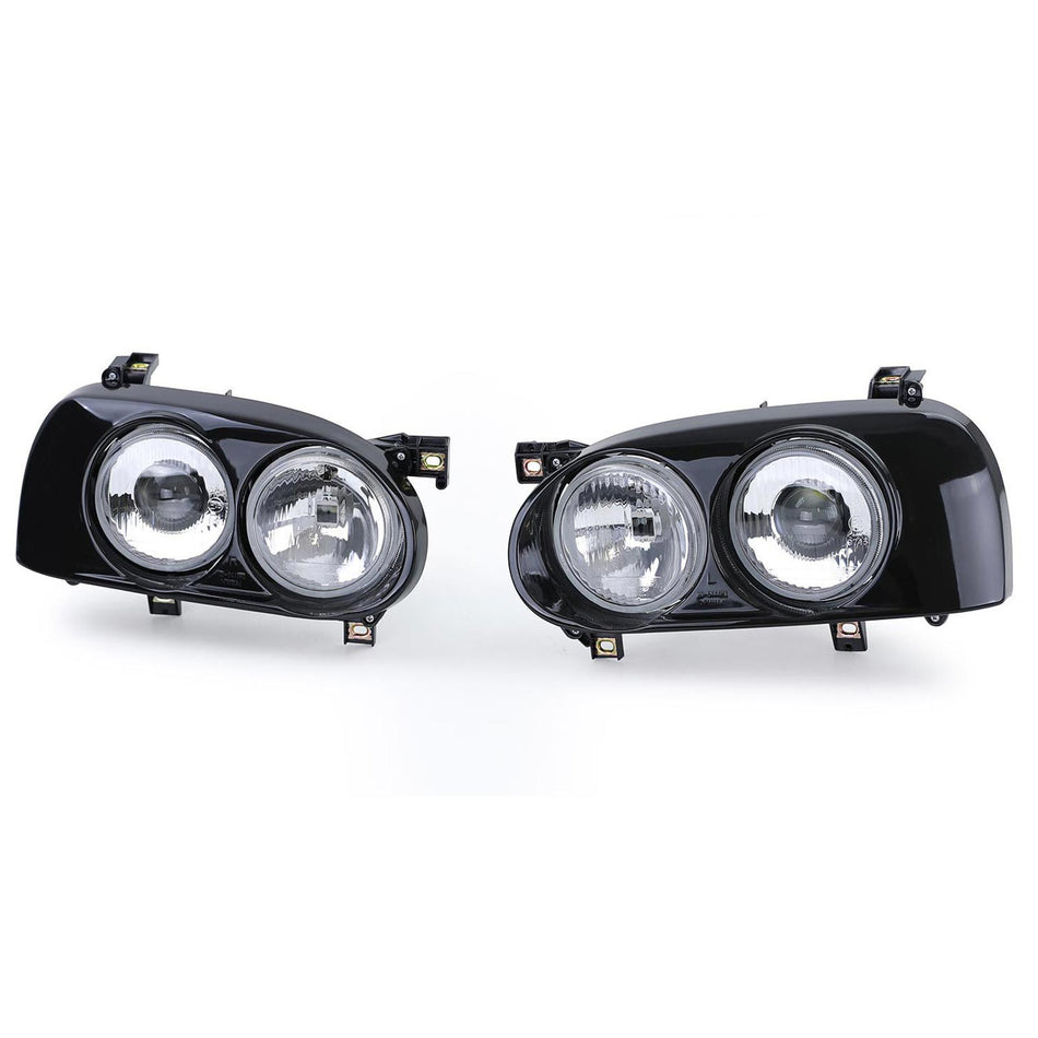 Fari Doppio H1 H3 Neri Coppia per Volkswagen Golf 3 1991-1997 Senza Omologazione