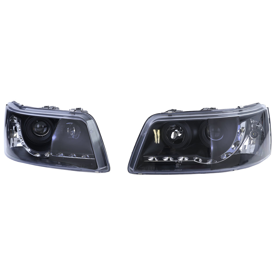 Fari con LED Luci Diurne Neri per Volkswagen Transporter Bus T5 2003-2009