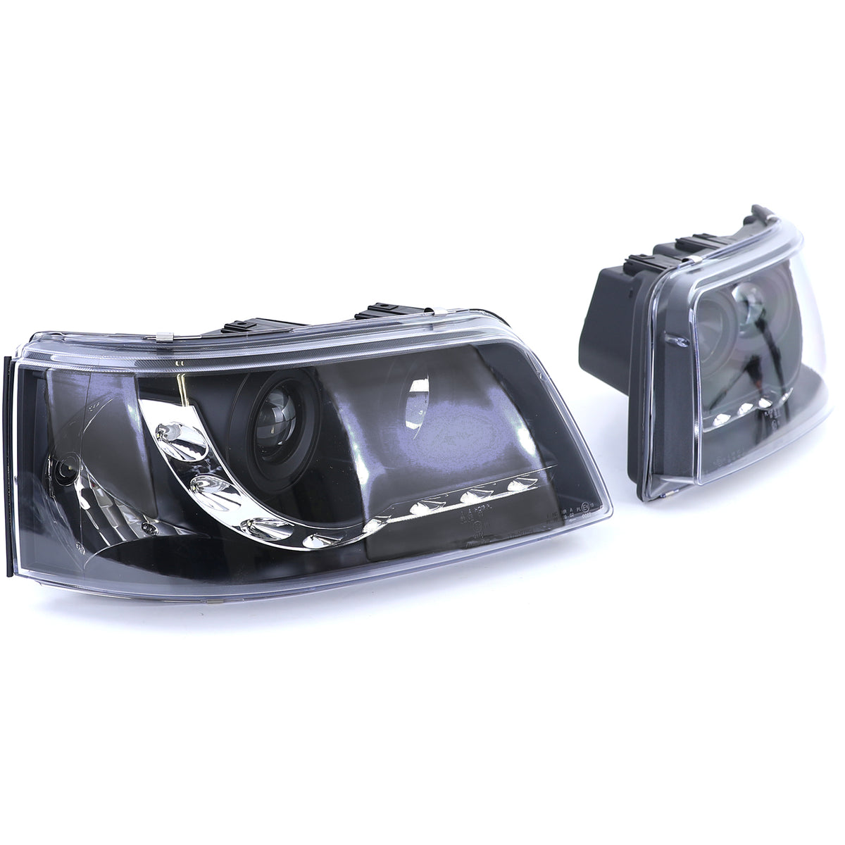 Fari con LED Luci Diurne Neri per Volkswagen Transporter Bus T5 2003-2009