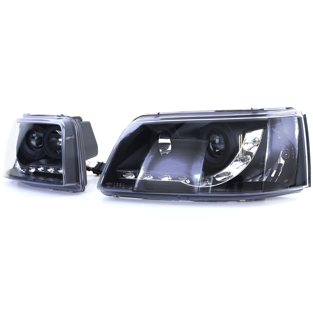 Fari con LED Luci Diurne Neri per Volkswagen Transporter Bus T5 2003-2009
