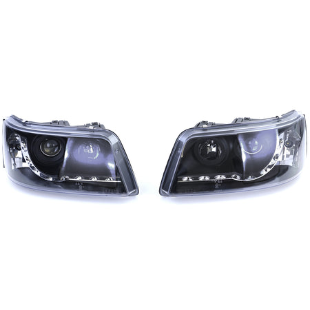 Fari con LED Luci Diurne Neri per Volkswagen Transporter Bus T5 2003-2009
