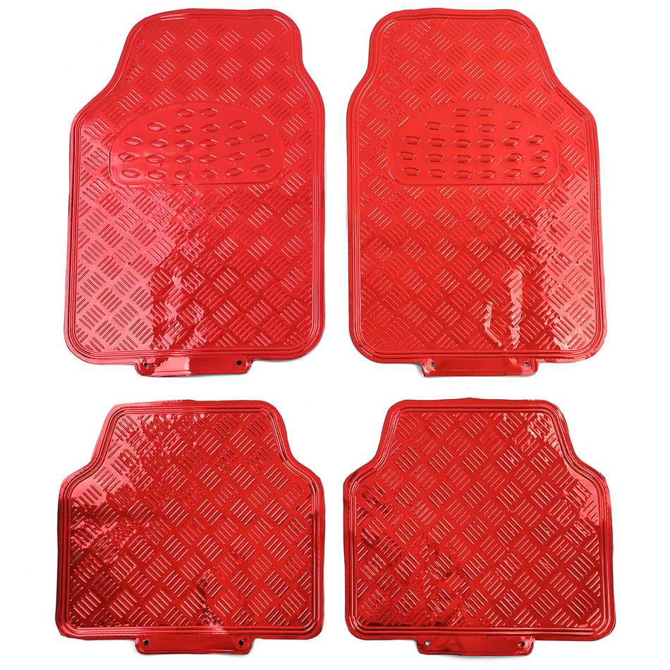 Tappetini Set 4 Pezzi Alluminio Effetto Riffelato Cromato Rosso Universale